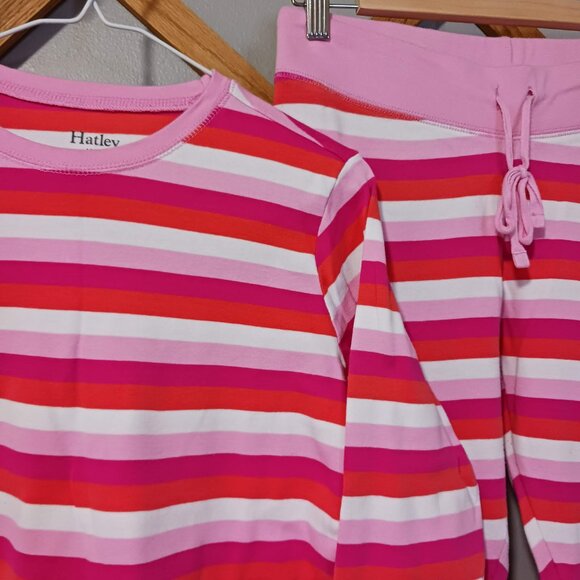 Hatley Organic Cotton Long Sleeve Pink Striped Pajama Set Women's Med - Picture 2 of 11